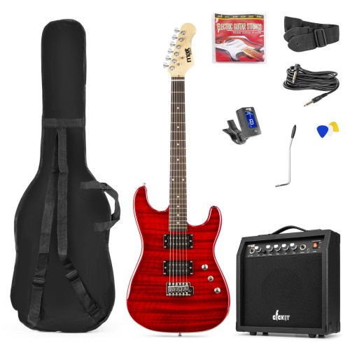 MAX GIGKIT QUILTED RED Električna kitara SET