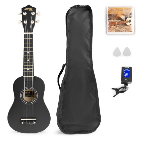 MAX UKEY Črna Ukulele Soprano SET